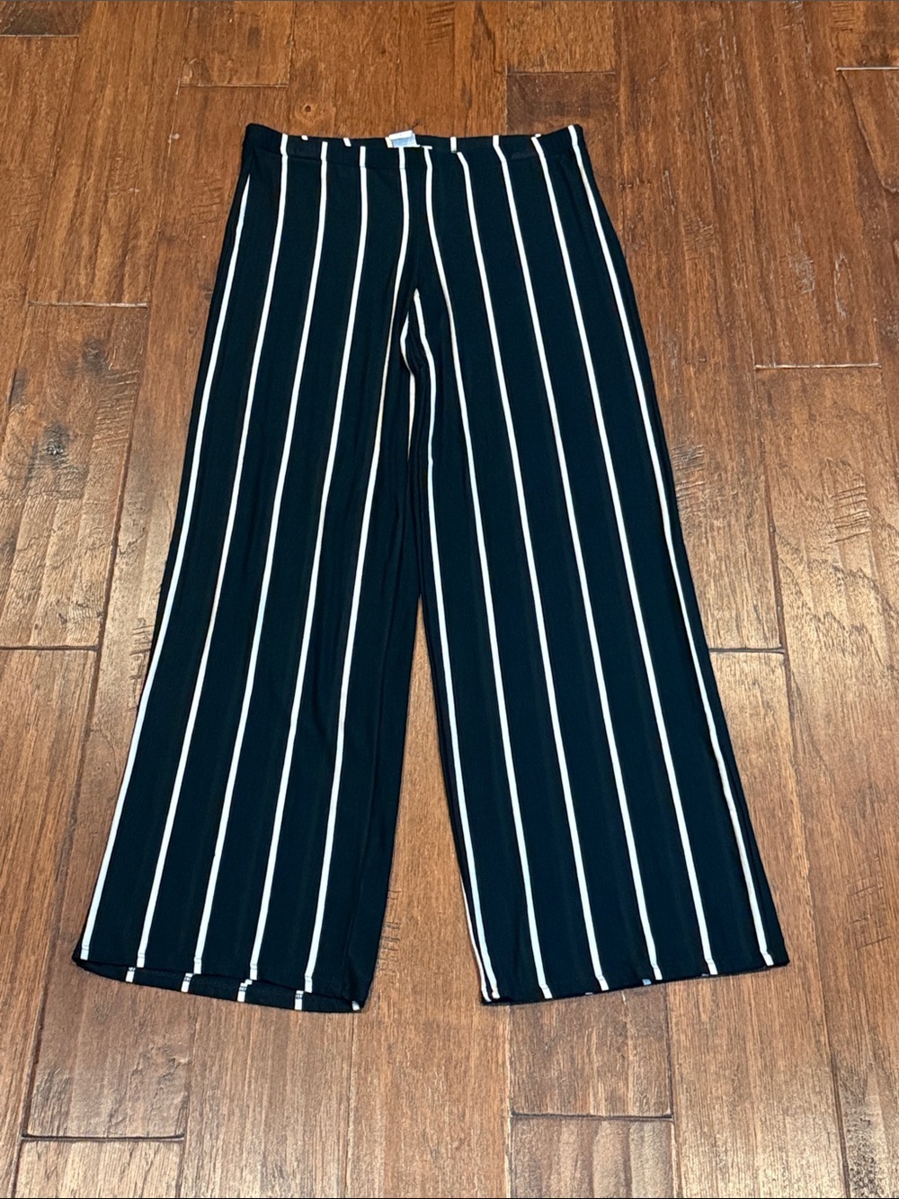Size Large LA GYPSY Black Wide-Leg Pants with White Vertical Stripes